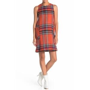 Susina Sleeveless Plaid Shift Dress Orange